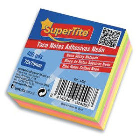 Notas adhesivas reposicionables TACO NOTAS SUPERTITE 75x75 NEON 400 uds