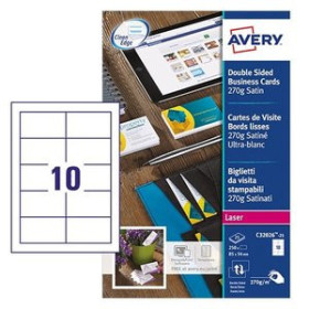 Tarjetas de visita TARJETAS de VISITA AVERY para IMPRESORA LASER QUICK&CLEAN 270g SATINADAS 85x54mm CAJA 25h 250 uds.(C32026-25)