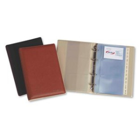 Tarjeteros de 4 anillas y fundas TARJETERO 4 anillas PARDO PVC sim.piel 4º 20 fundas y sep.A-Z 120 tarjetas NEGRO