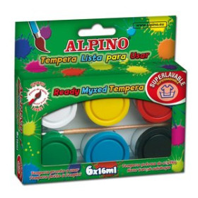 Témperas clásicas TEMPERA ALPINO  16 ml (bote) ESTUCHE de 6 + pincel