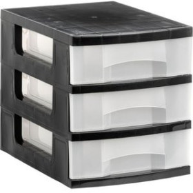 Cajas y contenedores de almacenamiento TORRE DE ALMACENAJE 3 CAJONES ARCHIVO 2000  CRISTAL TRASLUCIDO