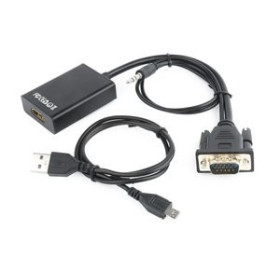 Cables de datos ADAPTADOR GEMBIRD DE VIDEO VGA MACHO - HDMI HEMBRA 15 CM. CON AUDIO 3