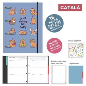 Agendas anuales AGENDA ANUAL (2026-27) SENFORT CATALAN 16 MESES IKI ANILLAS tapa PP con GOMA 180x220 S/V CAPIBARA