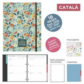 Agendas anuales AGENDA ANUAL (2026-27) SENFORT CATALAN 16 MESES IKI ANILLAS tapa PP con GOMA 180x220 S/V FLOWERS