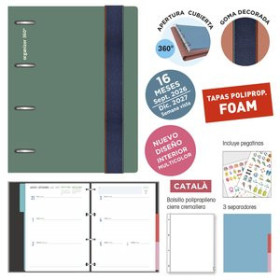 Agendas anuales AGENDA ANUAL (2026-27) SENFORT CATALAN 16 MESES IKI FOAM ANILLAS tapa PP con GOMA 180x220 S/V VERDE