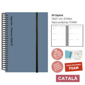 Agendas anuales AGENDA ANUAL (2026-27) SENFORT CATALAN 16 MESES IKI FOAM ESPIRAL tapa PP con GOMA 155x215 S/V PLOMO