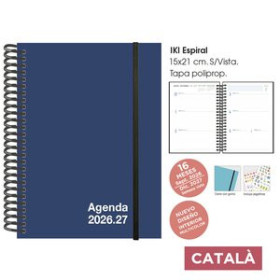 Agendas anuales AGENDA ANUAL (2026-27) SENFORT CATALAN 16 MESES IKI UNICOLOR ESPIRAL tapa PP con GOMA 155x215 S/V AZUL