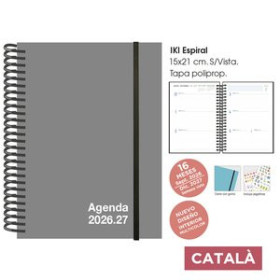 Agendas anuales AGENDA ANUAL (2026-27) SENFORT CATALAN 16 MESES IKI UNICOLOR ESPIRAL tapa PP con GOMA 155x215 S/V GRIS