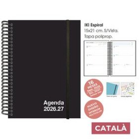 Agendas anuales AGENDA ANUAL (2026-27) SENFORT CATALAN 16 MESES IKI UNICOLOR ESPIRAL tapa PP con GOMA 155x215 S/V NEGRO