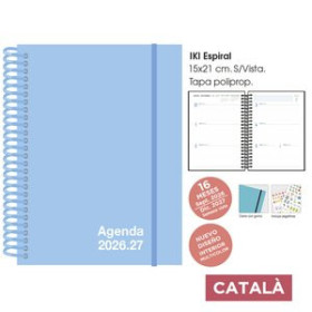 Agendas anuales AGENDA ANUAL (2026-27) SENFORT CATALAN 16 MESES IKI UNICOLOR ESPIRAL tapa PP con GOMA 155x215 S/V PASTEL AZUL