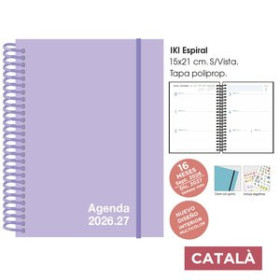Agendas anuales AGENDA ANUAL (2026-27) SENFORT CATALAN 16 MESES IKI UNICOLOR ESPIRAL tapa PP con GOMA 155x215 S/V PASTEL LILA