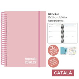 Agendas anuales AGENDA ANUAL (2026-27) SENFORT CATALAN 16 MESES IKI UNICOLOR ESPIRAL tapa PP con GOMA 155x215 S/V PASTEL ROSA