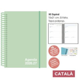 Agendas anuales AGENDA ANUAL (2026-27) SENFORT CATALAN 16 MESES IKI UNICOLOR ESPIRAL tapa PP con GOMA 155x215 S/V PASTEL VERDE
