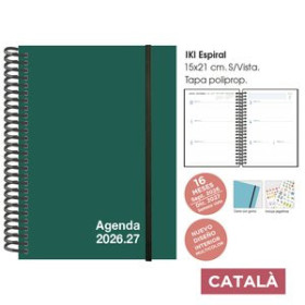 Agendas anuales AGENDA ANUAL (2026-27) SENFORT CATALAN 16 MESES IKI UNICOLOR ESPIRAL tapa PP con GOMA 155x215 S/V VERDE