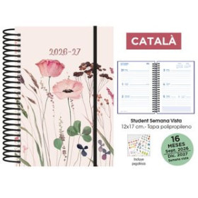 Agendas anuales AGENDA ANUAL (2026-27) SENFORT CATALAN 16 MESES STUDENT DECORADA ESPIRAL tapa PP con GOMA 120x170 S/V AMAPOLAS