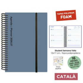 Agendas anuales AGENDA ANUAL (2026-27) SENFORT CATALAN 16 MESES STUDENT FOAM ESPIRAL tapa PP con GOMA 120x170 S/V PLOMO