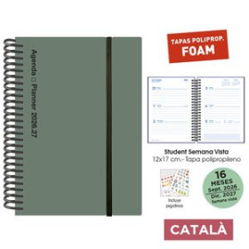 Agendas anuales AGENDA ANUAL (2026-27) SENFORT CATALAN 16 MESES STUDENT FOAM ESPIRAL tapa PP con GOMA 120x170 S/V VERDE