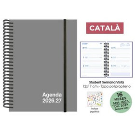 Agendas anuales AGENDA ANUAL (2026-27) SENFORT CATALAN 16 MESES STUDENT UNICOLOR ESPIRAL tapa PP con GOMA 120x170 S/V GRIS