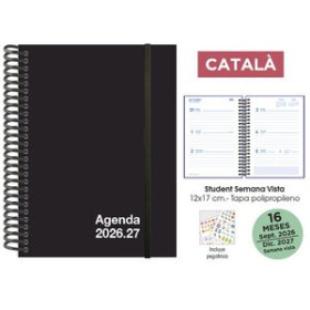 Agendas anuales AGENDA ANUAL (2026-27) SENFORT CATALAN 16 MESES STUDENT UNICOLOR ESPIRAL tapa PP con GOMA 120x170 S/V NEGRO