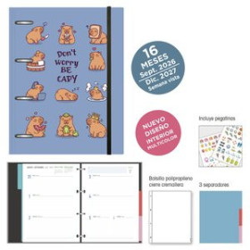 Agendas anuales AGENDA ANUAL (2026-27) SENFORT 16 MESES IKI ANILLAS tapa EXTRA con GOMA 180x220 S/V CAPIBARA