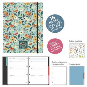Agendas anuales AGENDA ANUAL (2026-27) SENFORT 16 MESES IKI ANILLAS tapa EXTRA con GOMA 180x220 S/V FLOWERS