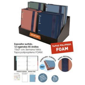 Agendas escolares AGENDA ANUAL (2026-27) SENFORT 16 MESES IKI ANILLAS tapa EXTRA con GOMA 180x220 S/V SURTIDO EXPOSITOR DE 12