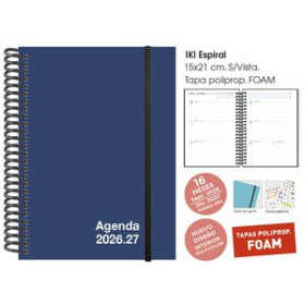 Agendas anuales AGENDA ANUAL (2026-27) SENFORT 16 MESES IKI FOAM ESPIRAL tapa PP con GOMA 155x215 S/V AZUL