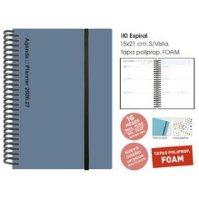 Agendas anuales AGENDA ANUAL (2026-27) SENFORT 16 MESES IKI FOAM ESPIRAL tapa PP con GOMA 155x215 S/V PLOMO