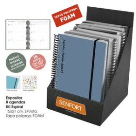 Agendas escolares AGENDA ANUAL (2026-27) SENFORT 16 MESES IKI FOAM ESPIRAL tapa PP con GOMA 155x215 S/V SURTIDO EXPOSITOR DE 8