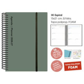 Agendas anuales AGENDA ANUAL (2026-27) SENFORT 16 MESES IKI FOAM ESPIRAL tapa PP con GOMA 155x215 S/V VERDE