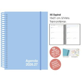 Agendas anuales AGENDA ANUAL (2026-27) SENFORT 16 MESES IKI UNICOLOR ESPIRAL tapa PP con GOMA 155x215 S/V PASTEL AZUL