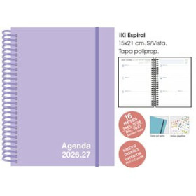 Agendas anuales AGENDA ANUAL (2026-27) SENFORT 16 MESES IKI UNICOLOR ESPIRAL tapa PP con GOMA 155x215 S/V PASTEL LILA