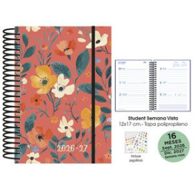Agendas anuales AGENDA ANUAL (2026-27) SENFORT 16 MESES STUDENT DECORADA ESPIRAL tapa PP con GOMA 120x170 S/V CORAL