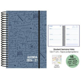 Agendas anuales AGENDA ANUAL (2026-27) SENFORT 16 MESES STUDENT DECORADA ESPIRAL tapa PP con GOMA 120x170 S/V MATHS PLOMO