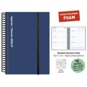 Agendas anuales AGENDA ANUAL (2026-27) SENFORT 16 MESES STUDENT FOAM ESPIRAL tapa PP con GOMA 120x170 S/V AZUL