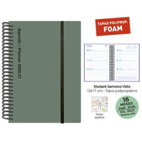 Agendas anuales AGENDA ANUAL (2026-27) SENFORT 16 MESES STUDENT FOAM ESPIRAL tapa PP con GOMA 120x170 S/V VERDE