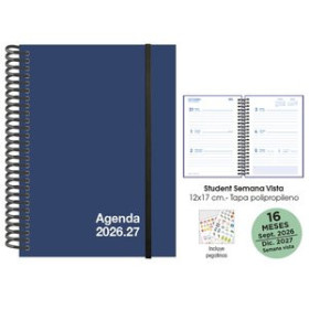 Agendas anuales AGENDA ANUAL (2026-27) SENFORT 16 MESES STUDENT UNICOLOR ESPIRAL tapa PP con GOMA 120x170 S/V AZUL