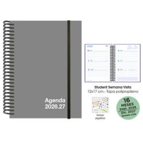 Agendas anuales AGENDA ANUAL (2026-27) SENFORT 16 MESES STUDENT UNICOLOR ESPIRAL tapa PP con GOMA 120x170 S/V GRIS