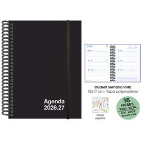 Agendas anuales AGENDA ANUAL (2026-27) SENFORT 16 MESES STUDENT UNICOLOR ESPIRAL tapa PP con GOMA 120x170 S/V NEGRO