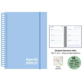 Agendas anuales AGENDA ANUAL (2026-27) SENFORT 16 MESES STUDENT UNICOLOR ESPIRAL tapa PP con GOMA 120x170 S/V PASTEL AZUL