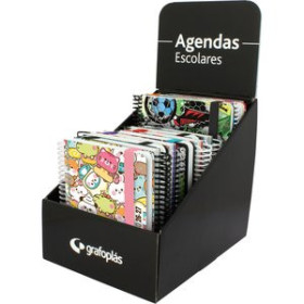 Agendas escolares AGENDA ESCOLAR (2026-27) GRAFOPLAS DISEÑO ESPIRAL tapa EXTRA con GOMA A5/A6 SURTIDO EXPOSITOR DE 12