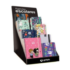 Agendas escolares AGENDA ESCOLAR (2026-27) GRAFOPLAS ESPIRAL tapa EXTRA con GOMA A5/A6 SURTIDO EXPOSITOR DE 60