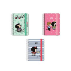 Agendas escolares AGENDA ESCOLAR (2026-27) GRAFOPLAS MAFALDA ESPIRAL tapa EXTRA con GOMA A5/A6 SURTIDO EXPOSITOR DE 12