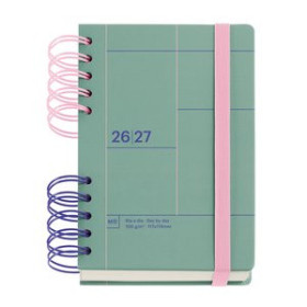 Agendas escolares AGENDA ESCOLAR (2026-27) MIQUELRIUS BACK TO BASICS WIRE-O tapa EXTRA con GOMA ACTIVA 8º 126x178 D/P VERDE