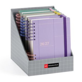 Agendas escolares AGENDA ESCOLAR (2026-27) MIQUELRIUS BACK TO BASICS WIRE-O tapa EXTRA con GOMA PLUS 4º SURTIDO EXPOSITOR DE 8