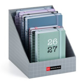 Agendas escolares AGENDA ESCOLAR (2026-27) MIQUELRIUS CATALAN COLLEGE ESPIRAL tapa PP con GOMA ASSORTIMENT EXPOSITOR DE 14