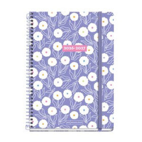 Agendas escolares AGENDA ESCOLAR (2026-27) MIQUELRIUS CATALAN TEEN ESPIRAL tapa EXTRA con GOMA PLUS 4º 155x215 D/P PURLPLE BLOOM