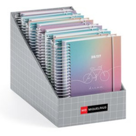 Agendas escolares AGENDA ESCOLAR (2026-27) MIQUELRIUS SCHOOL DESIGN ESPIRAL tapa EXTRA con GOMA ACTIVA SURTIDO EXPOSITOR DE 11