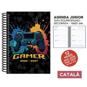 Agendas escolares AGENDA ESCOLAR (2026-27) SENFORT CATALAN JUNIOR DECORADA ESPIRAL tapa PVC 150x210 S/V GAMER NEGRO