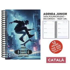 Agendas escolares AGENDA ESCOLAR (2026-27) SENFORT CATALAN JUNIOR DECORADA ESPIRAL tapa PVC 150x210 S/V SKATEBOARD